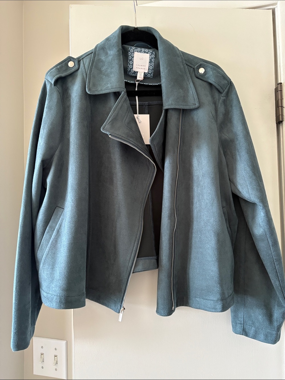 LC Lauren Conrad Teal Suede Moto-Style Jacket